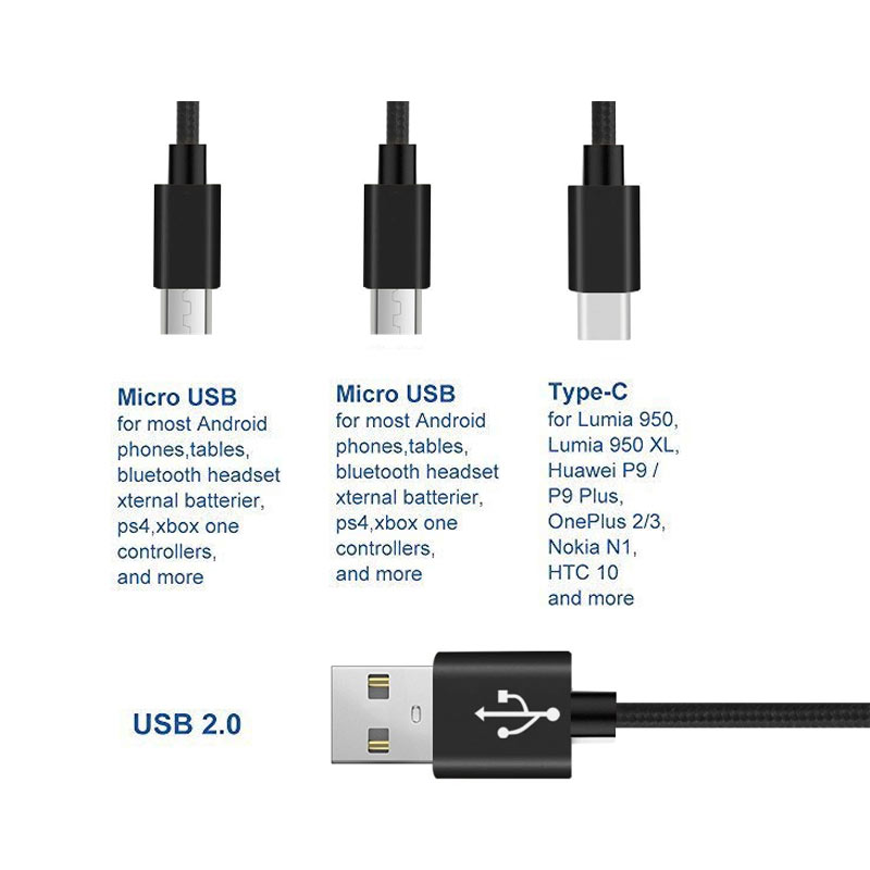 3 in 1 Nylon Braided Multifunctional and Fast USB Charging Cable Compatible with Most Smart Phones