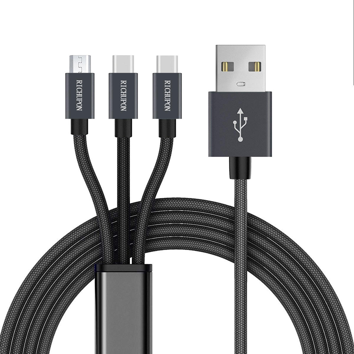 Type C 3 in 1 usb data cable nylon braided multi charging cable suppliers