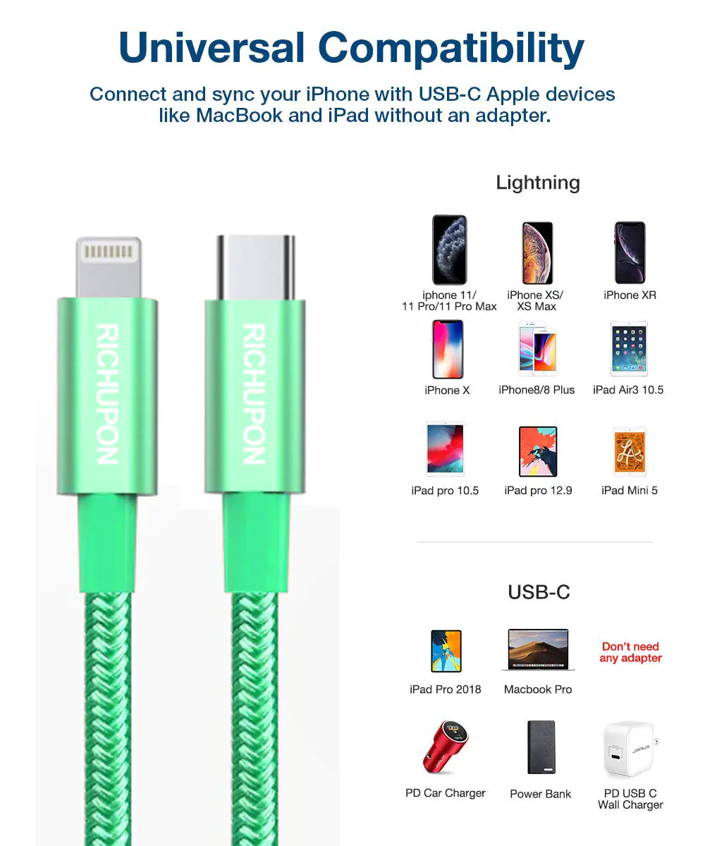 Usb to iphone 12/11 lightning cable PD fast charging cord