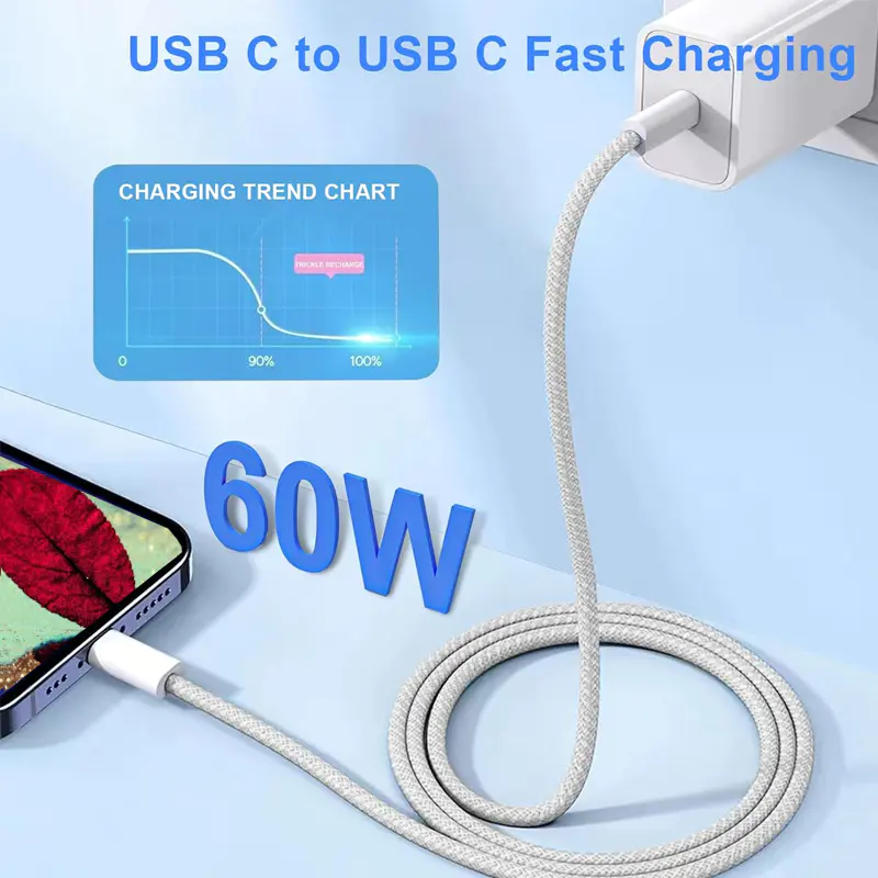 USB C to C Charging Cable, 60W Fast Type C to C Charger Cord Long for Apple iPhone 15 Plus/15 Pro Max, MacBook Pro 2021/2020/2019/2018,iPad 12.9/11  etc